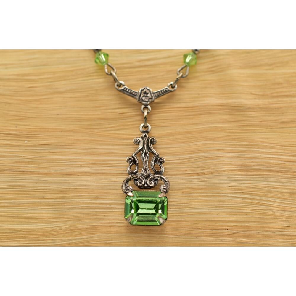 Sadie Green Vintage Crystal Collar Y Drop Silver Prong Rhinestone Signed Bin6B